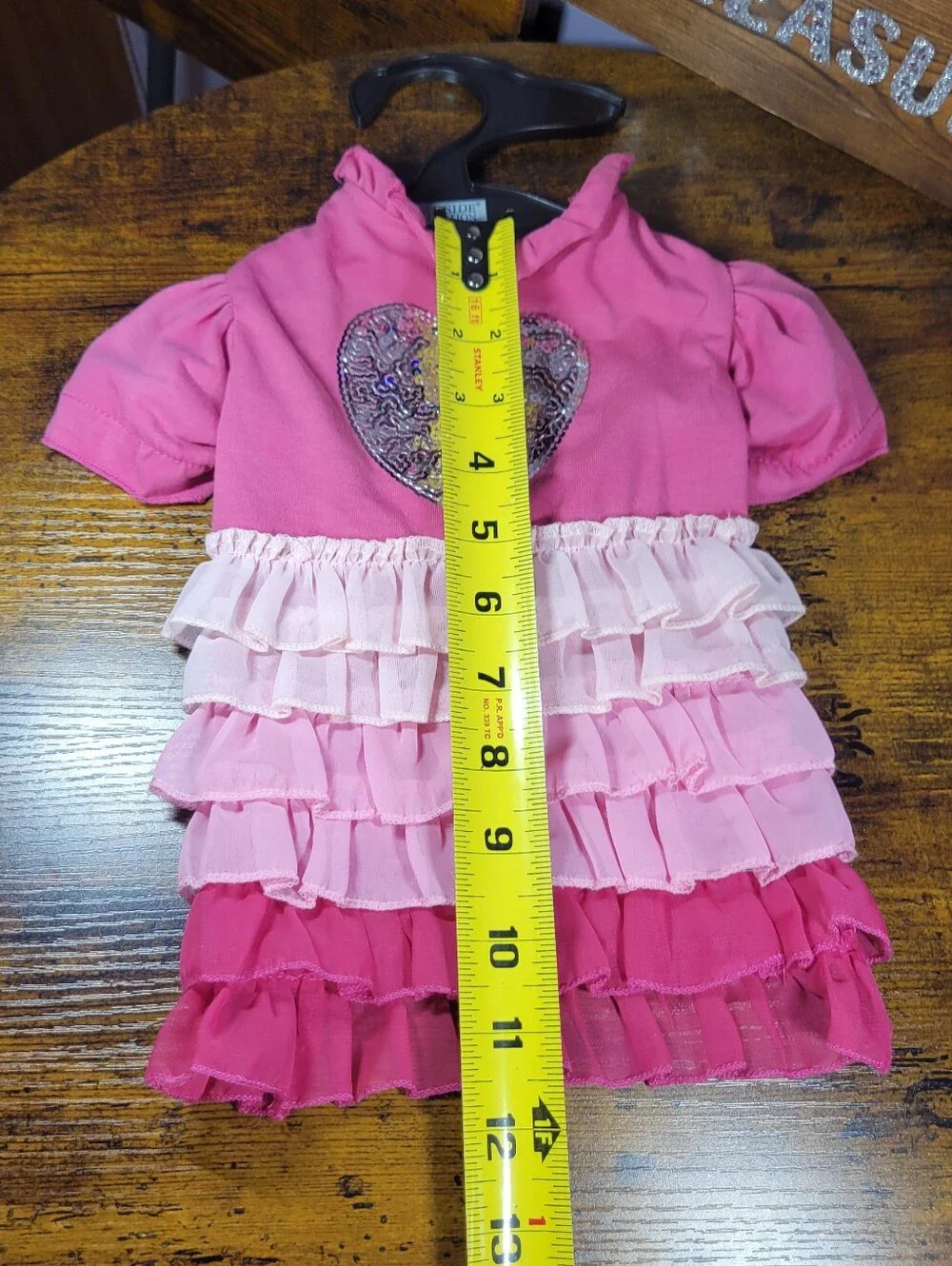 East Side Collection dog size small Pink Ruffled Heart Dress with Sequin Heart